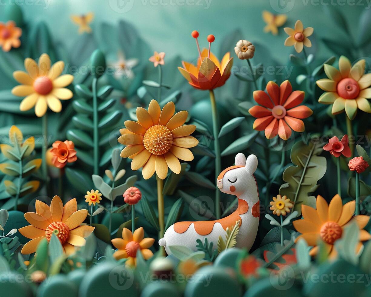 A 3D cartoon scene with animals in a forest photo