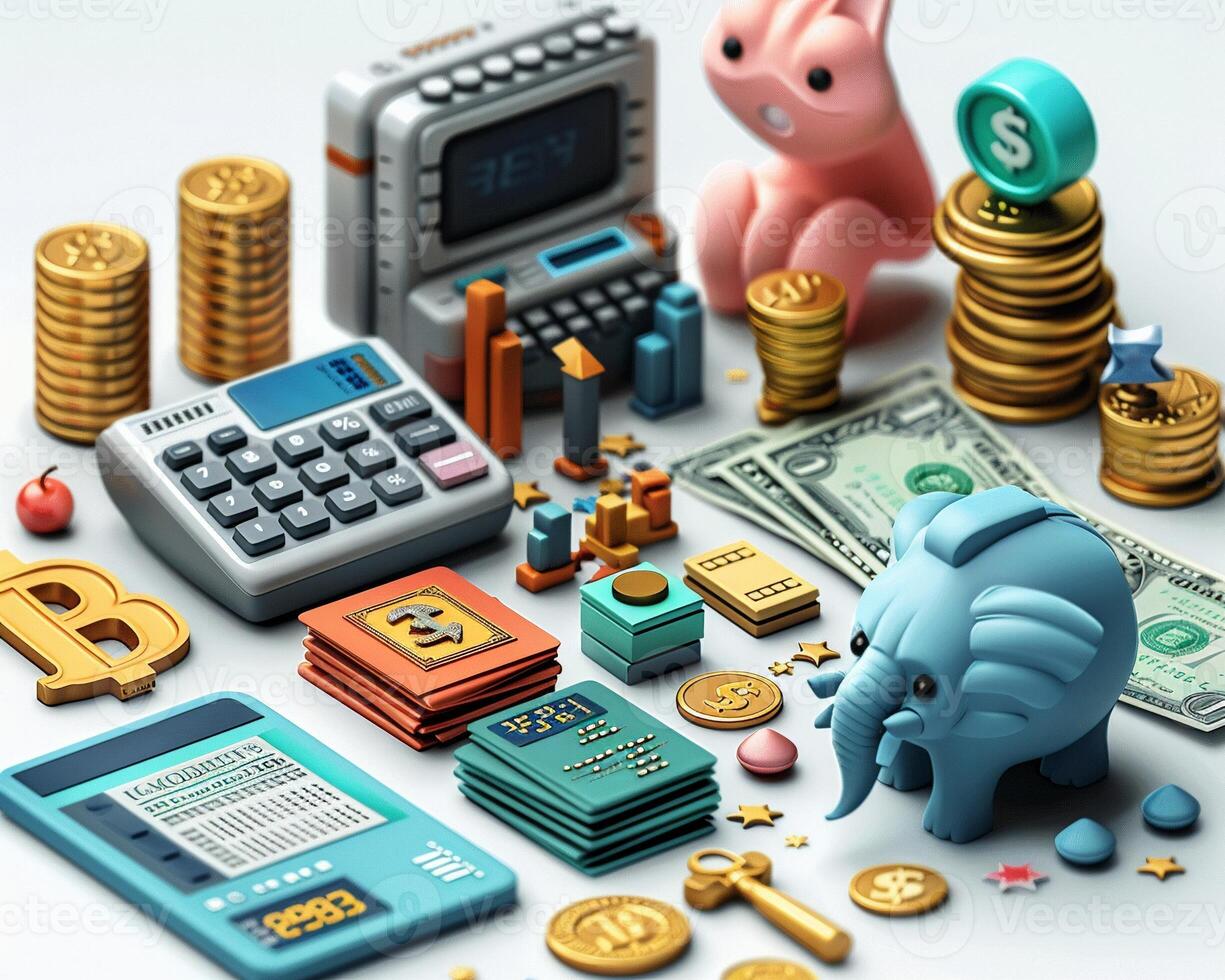 A 3D icon set for a financial application. photo