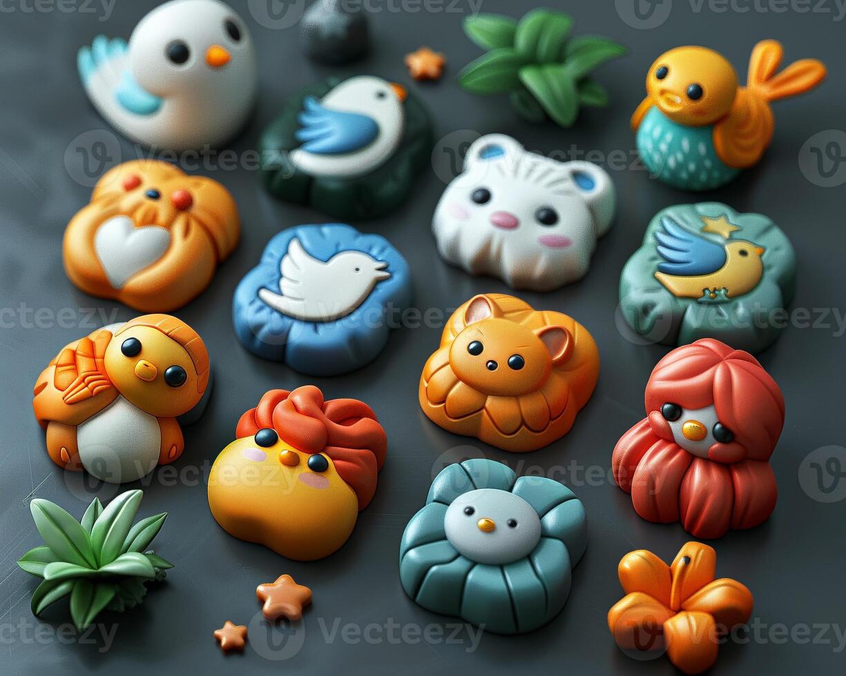 A 3D icon set for a social media application. photo