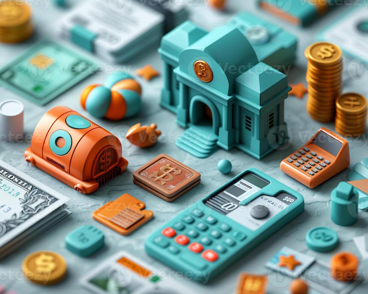 A 3D icon set for a financial application. photo