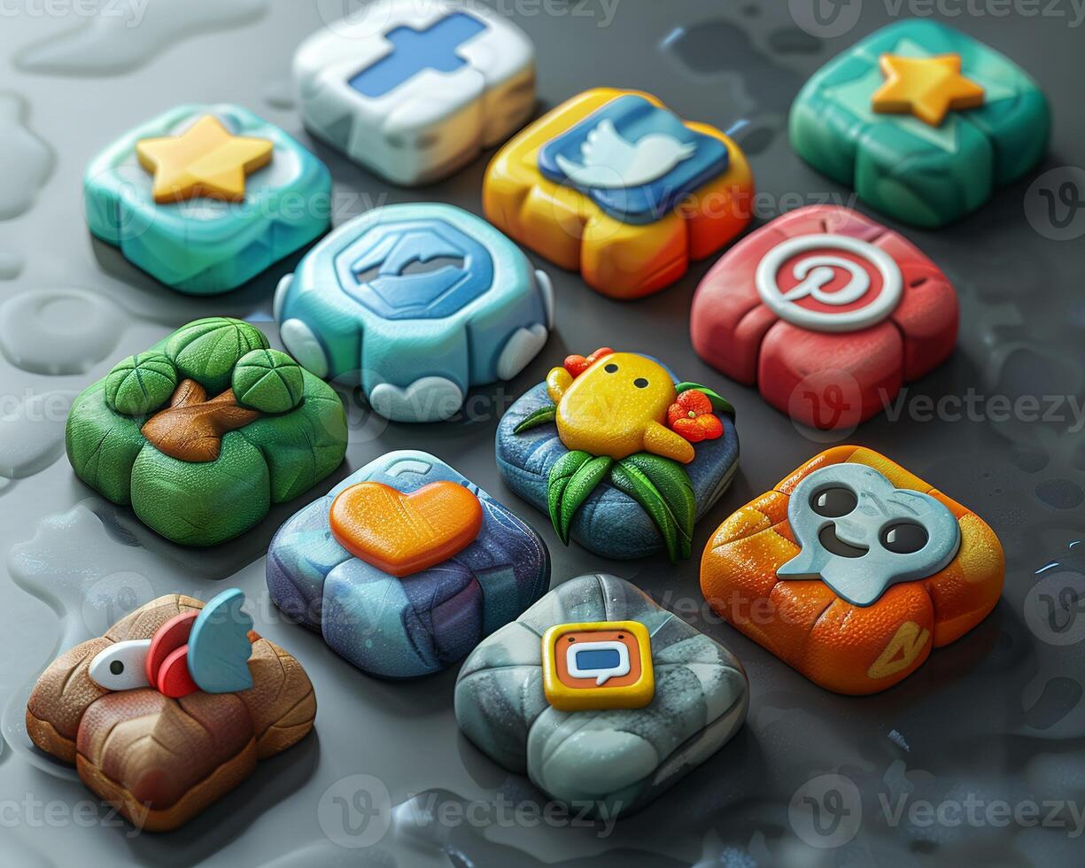 A 3D icon set for a social media application. photo