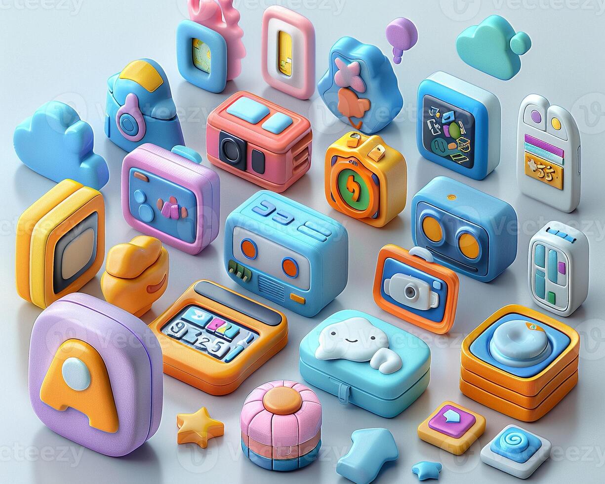 A 3D icon set for a tech application photo