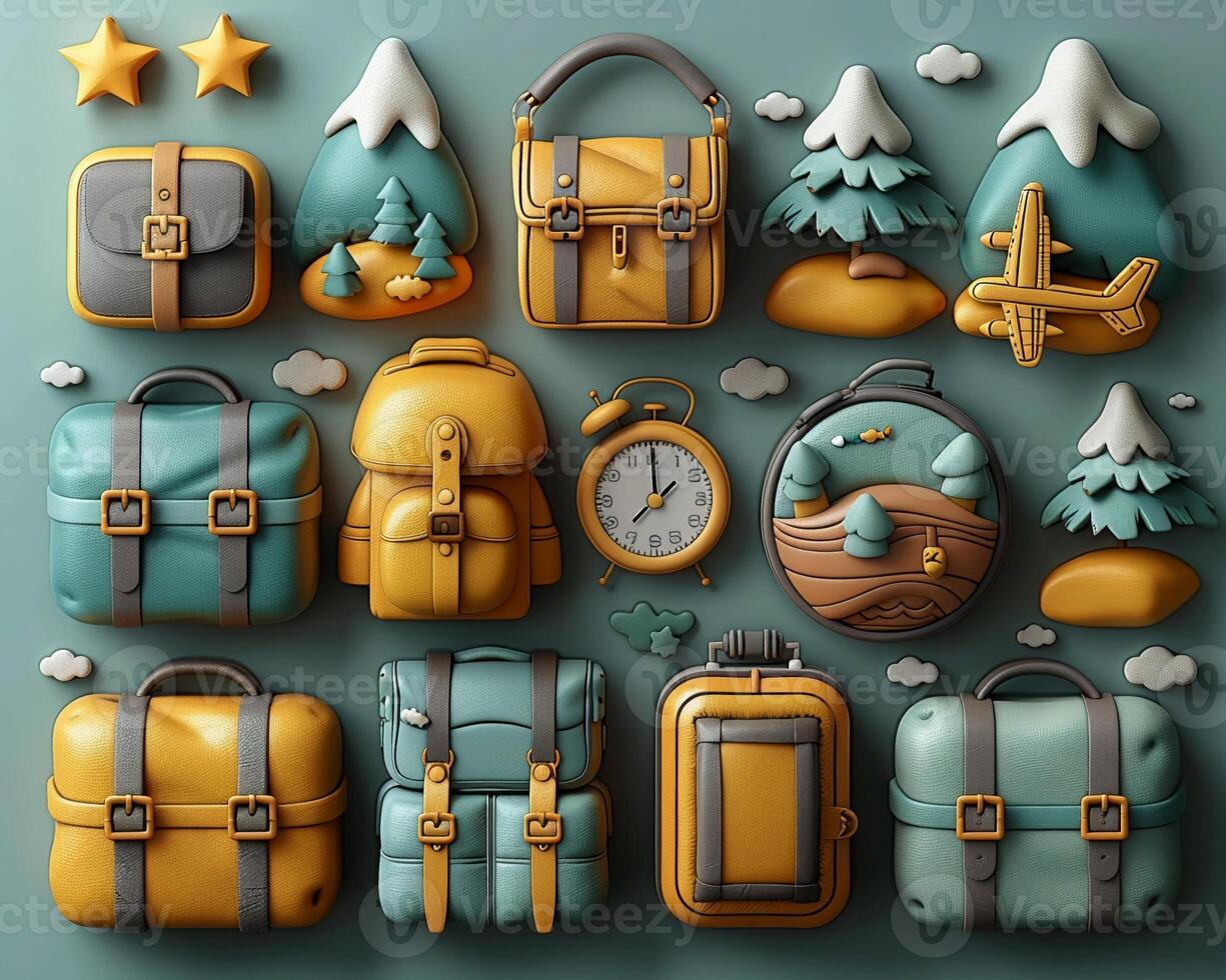 A 3D icon set for a travel booking application. photo