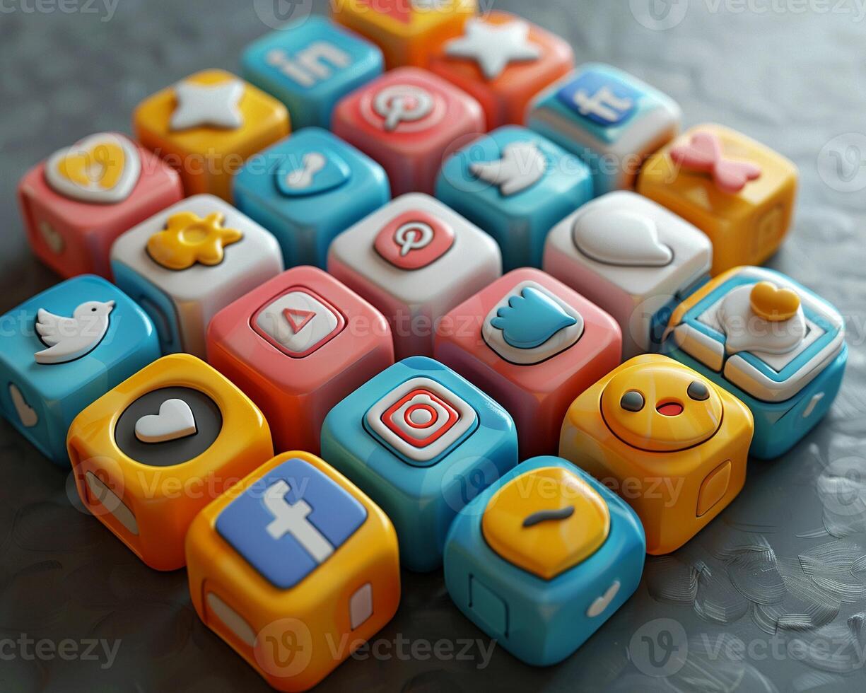A 3D icon set for a social media application. photo