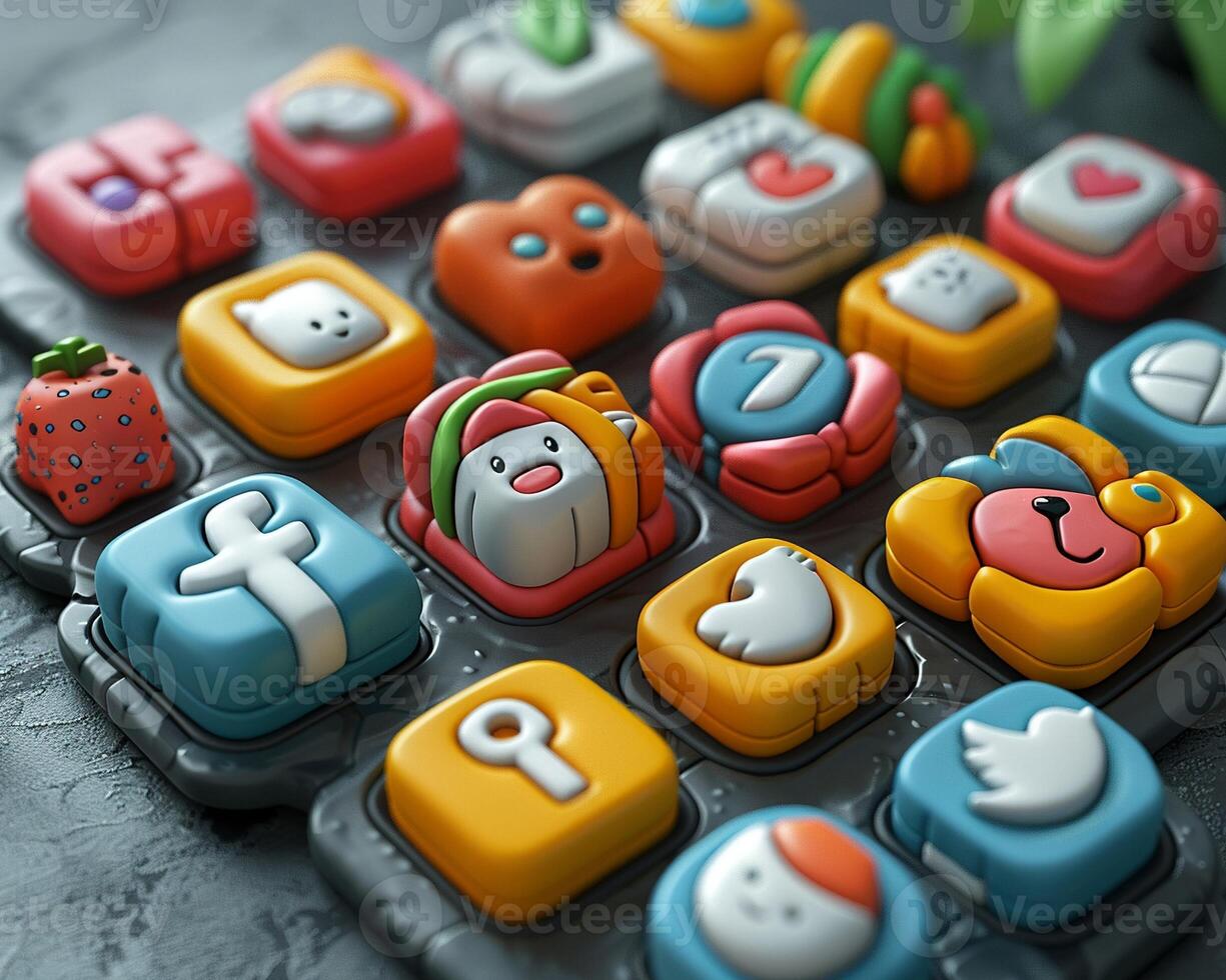 A 3D icon set for a social media application. photo