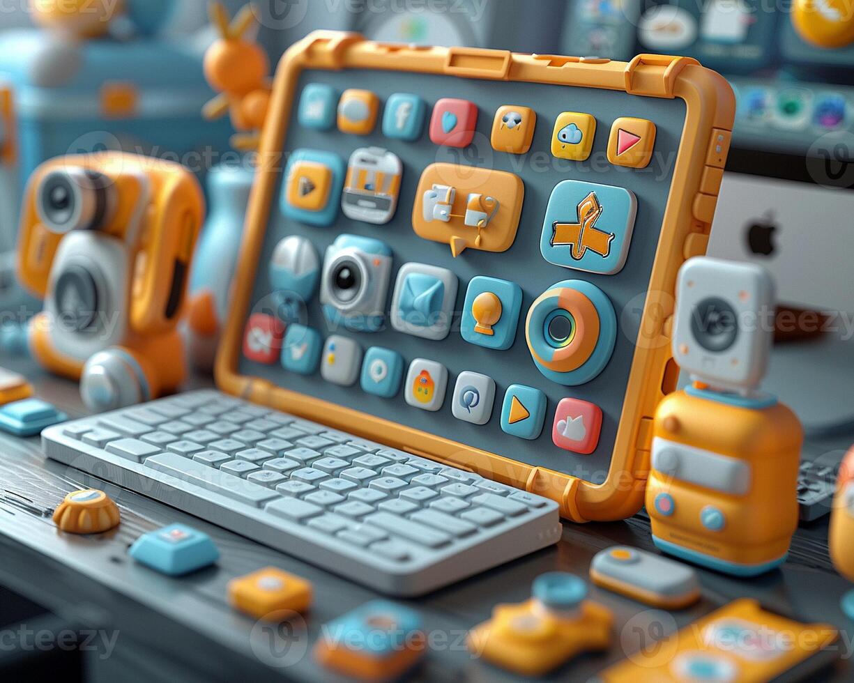 A 3D icon set for a tech application photo