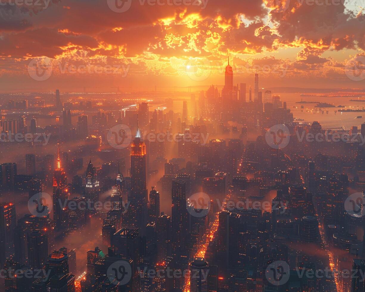 A 3D realistic rendering of a futuristic cityscape photo