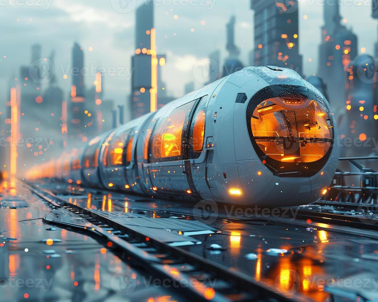 A 3D rendering of a futuristic transportation system. photo