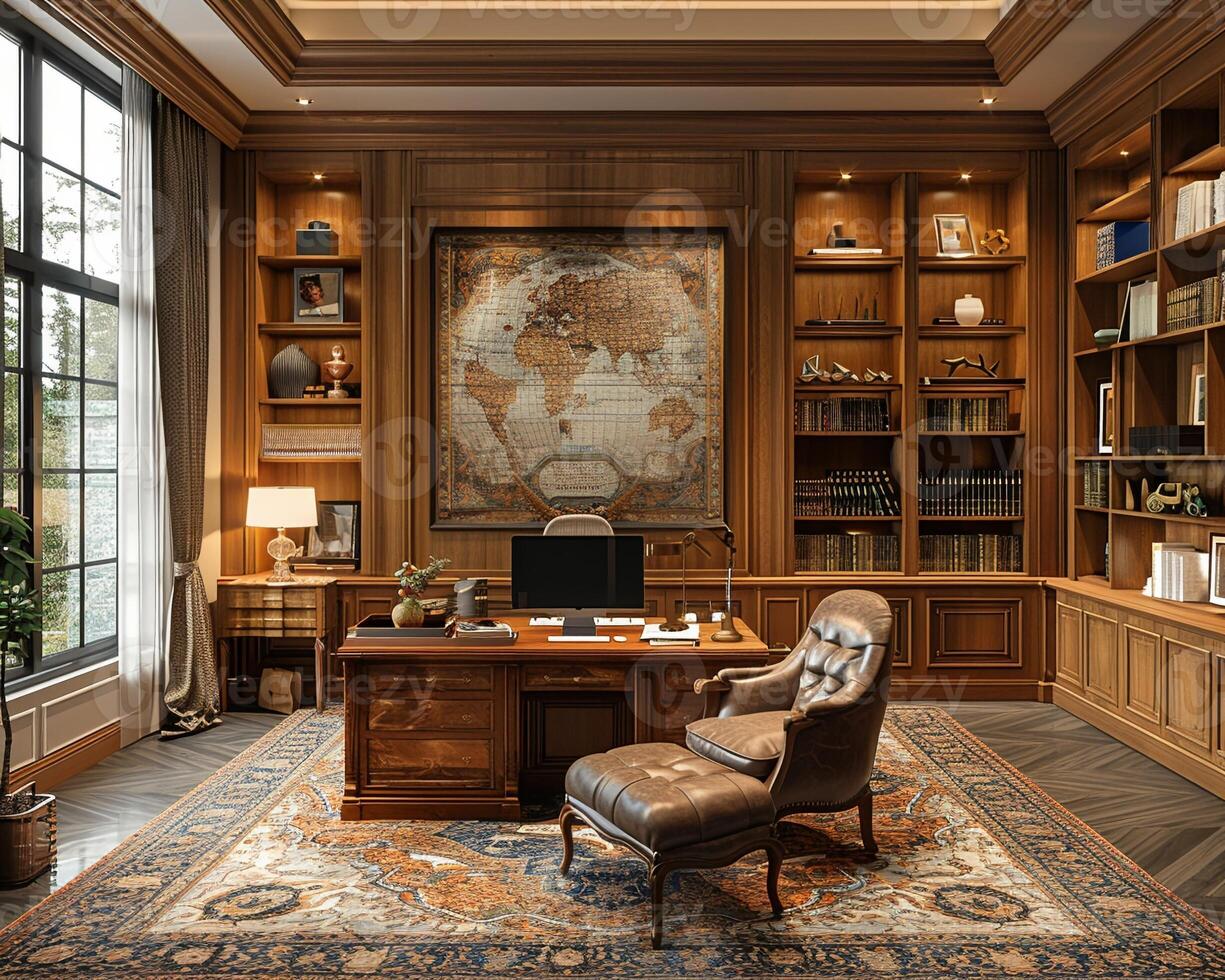 A VR design of a comfortable and functional home office. photo