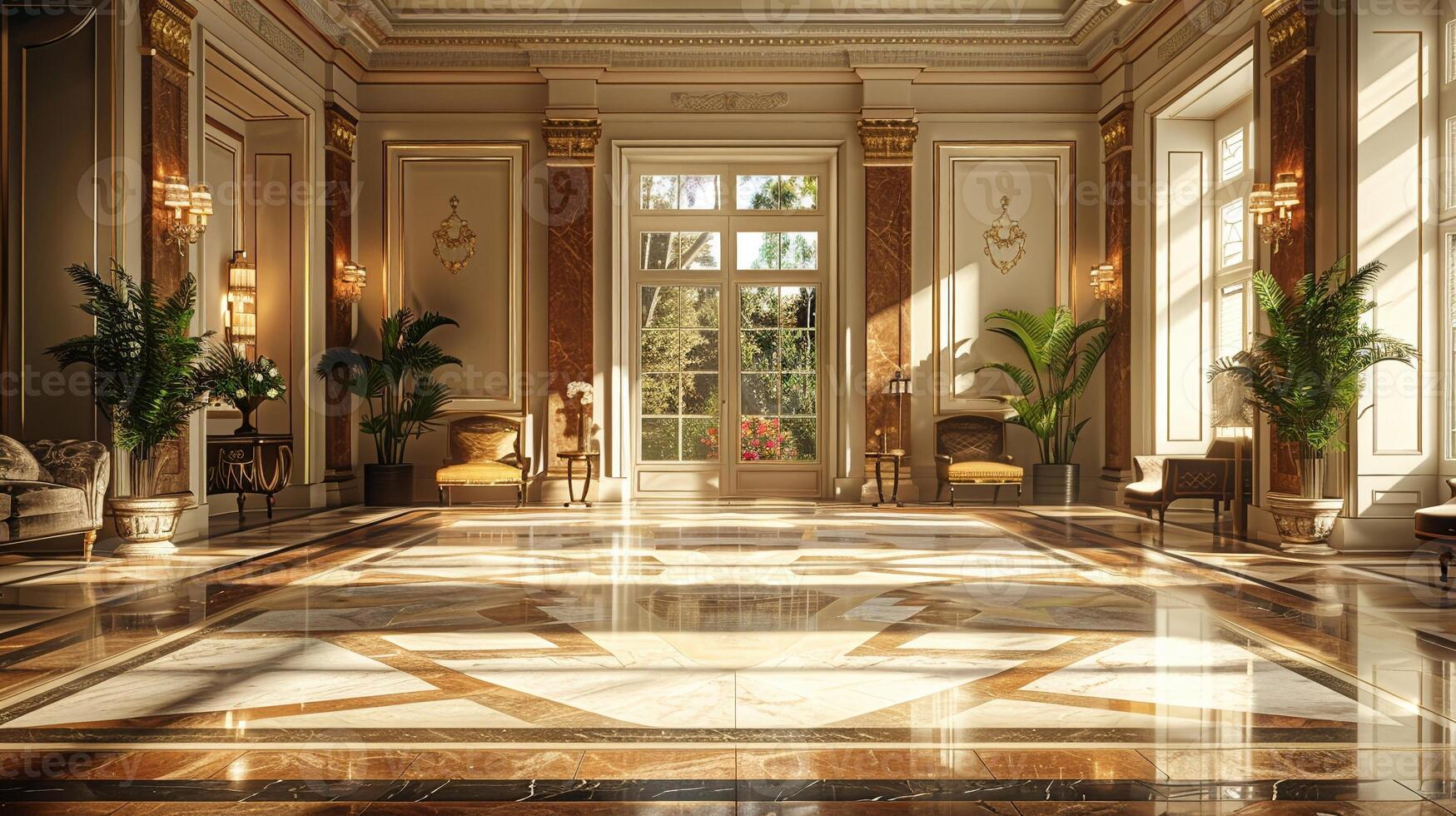 A VR design of a spacious and elegant foyer. photo