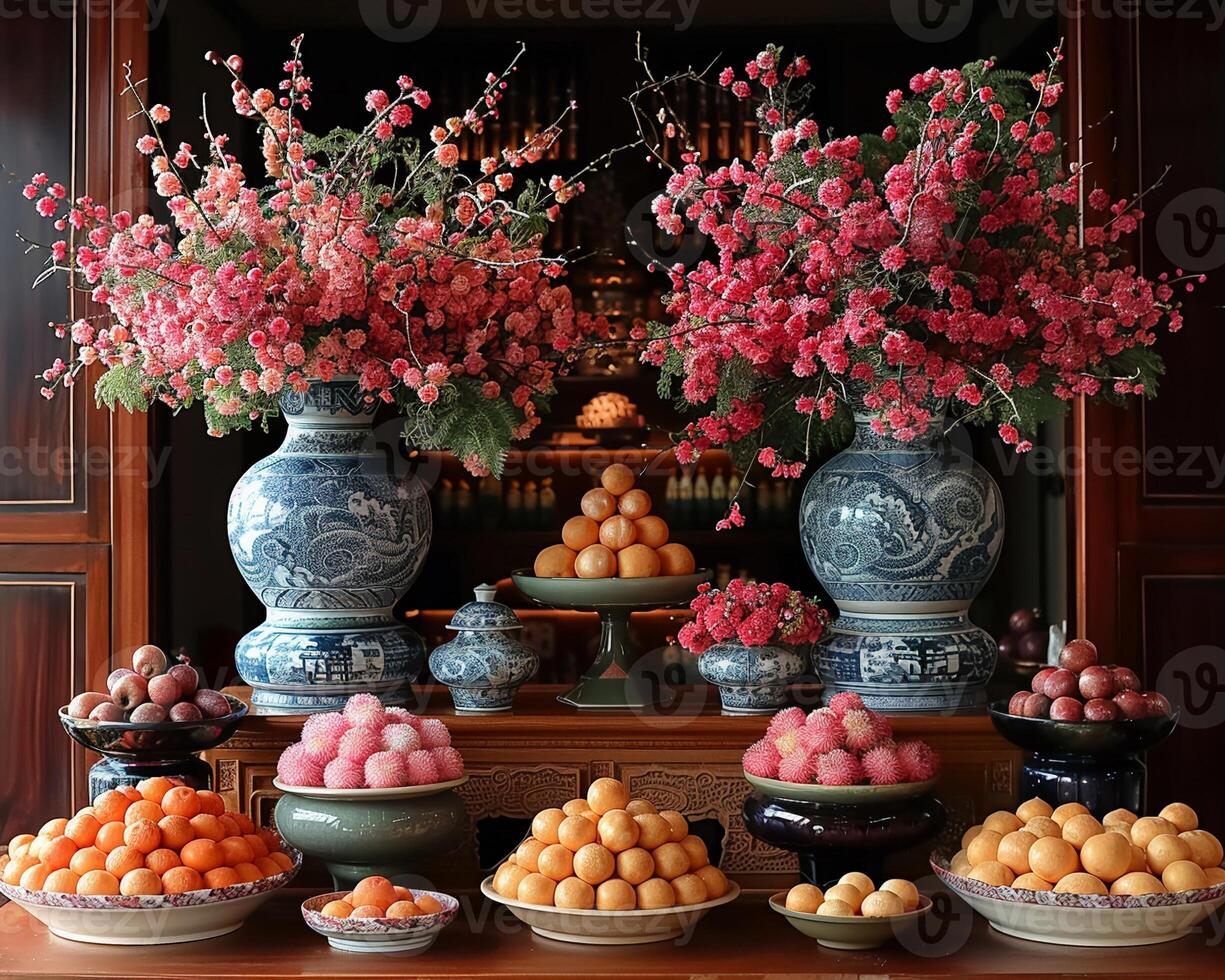 A beautifully decorated Lunar New Year altar. photo