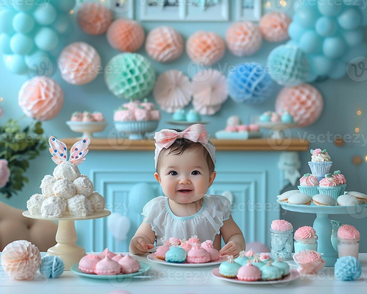 A baby shower collage with cute baby photos and pastel decorations.