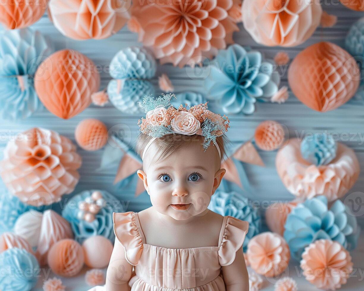 A baby shower collage with cute baby photos and pastel decorations.