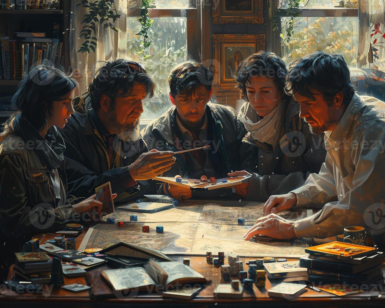 A candid shot of a family playing board games at home photo