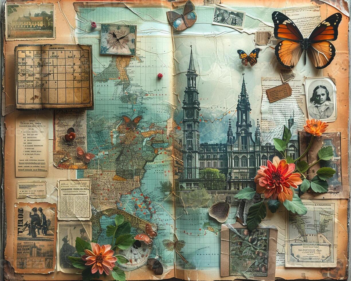 A collage with vintage photos and decorative elements mockup