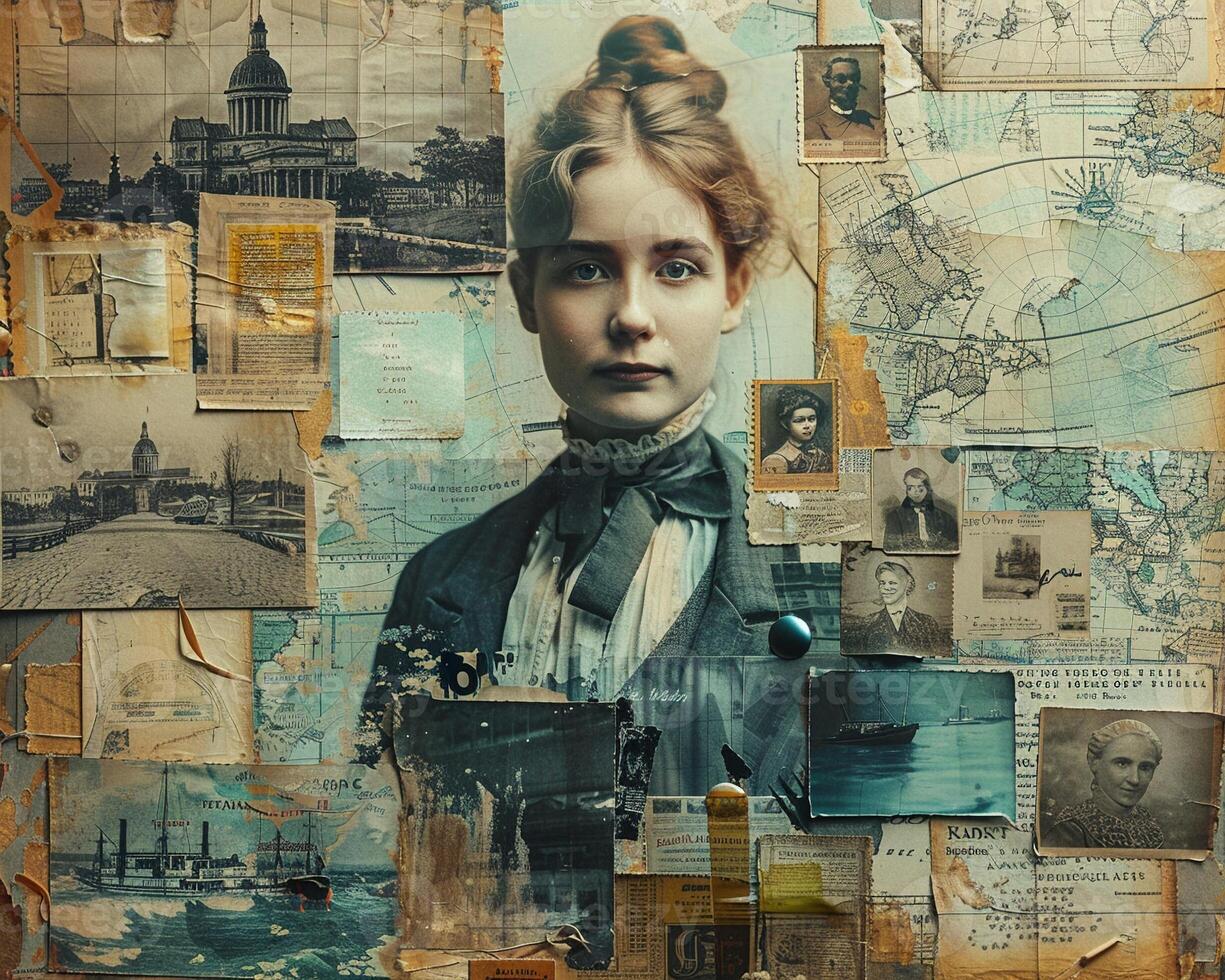 A collage with vintage photos and decorative elements mockup