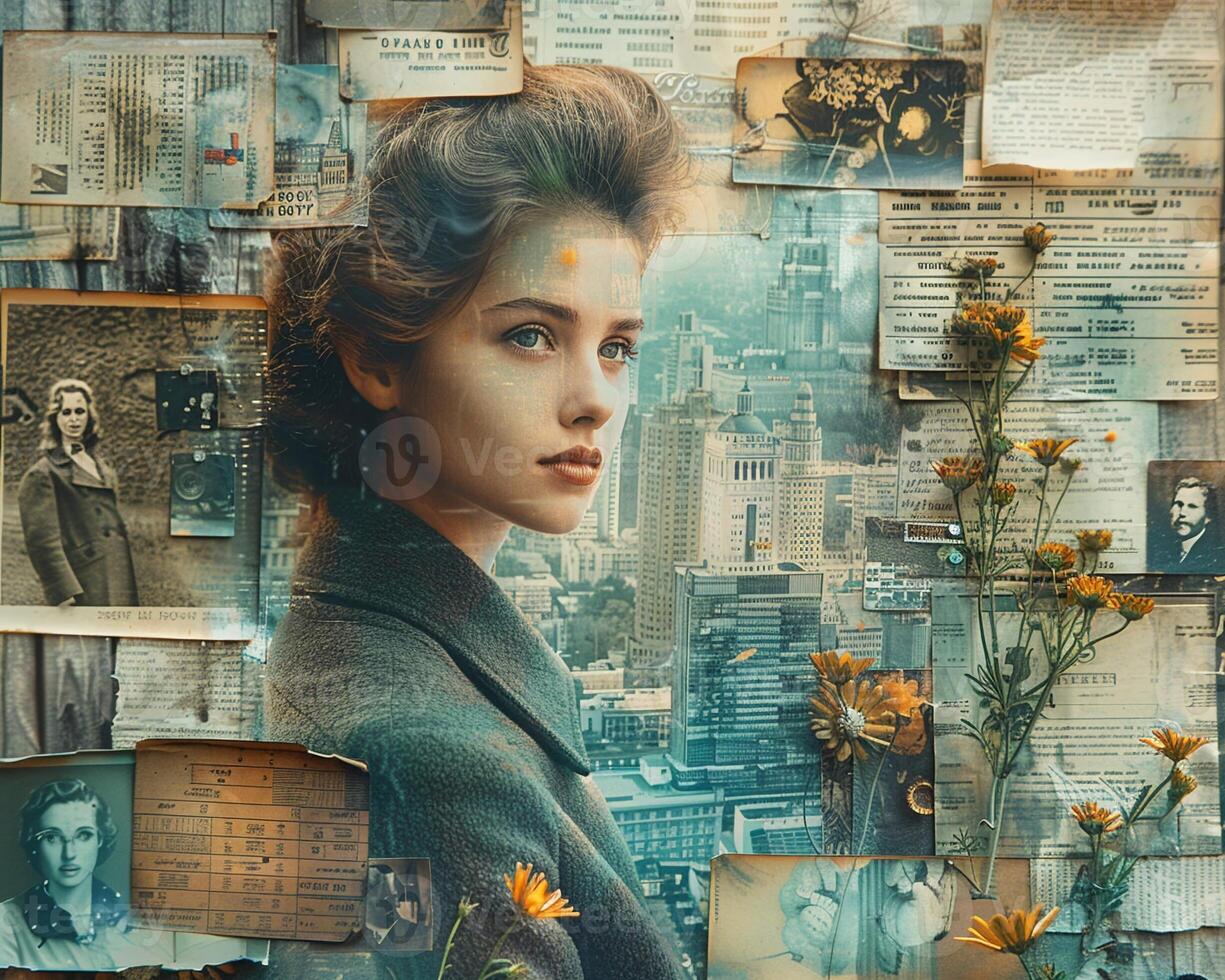 A collage with vintage photos and decorative elements mockup