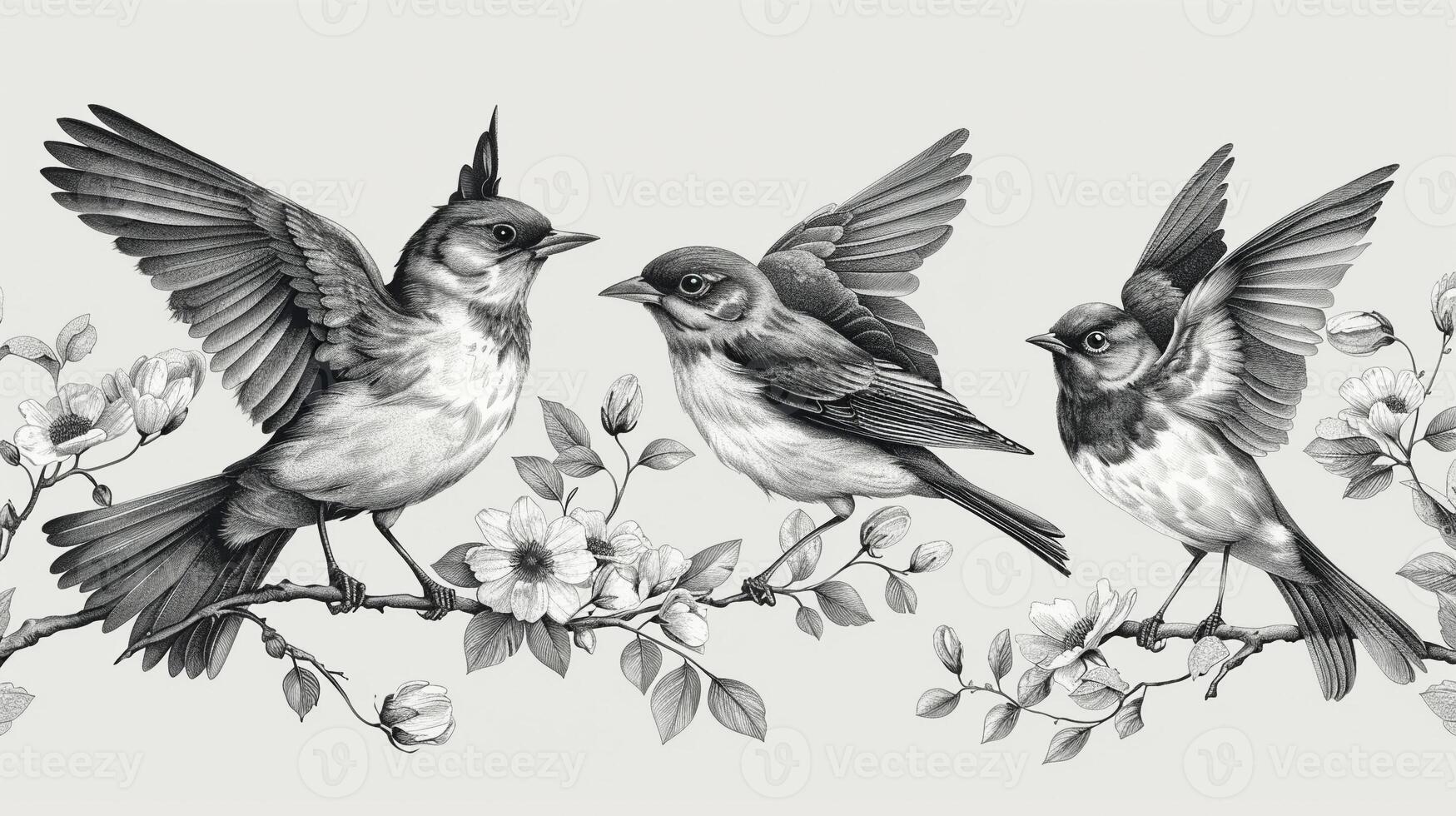 A detailed outline drawing of different types of birds. photo