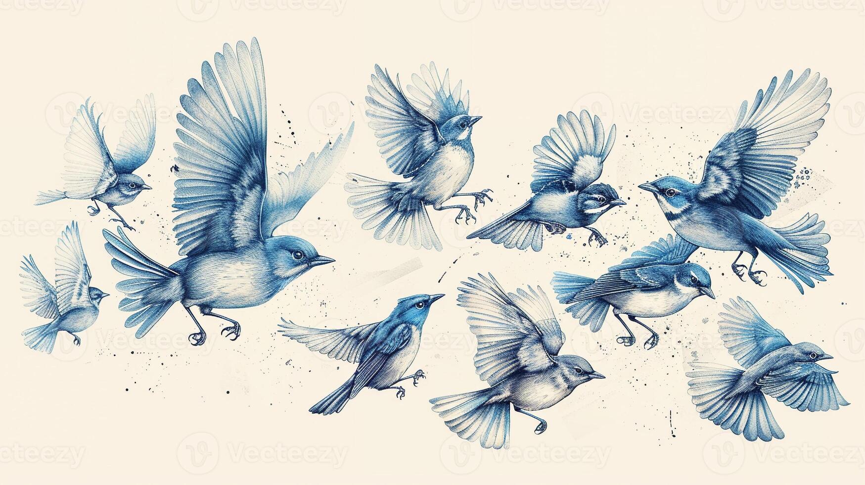A detailed outline drawing of different types of birds. photo
