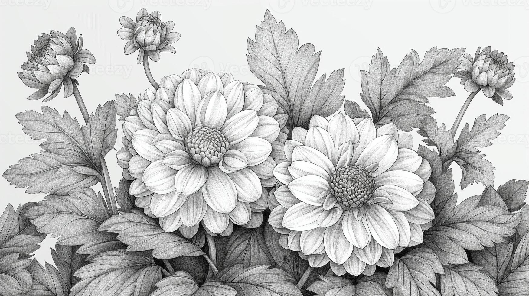 A detailed outline drawing of flowers illustration photo