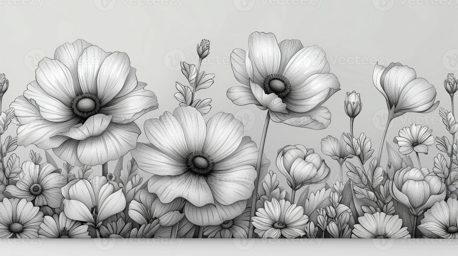 A detailed outline drawing of flowers illustration photo