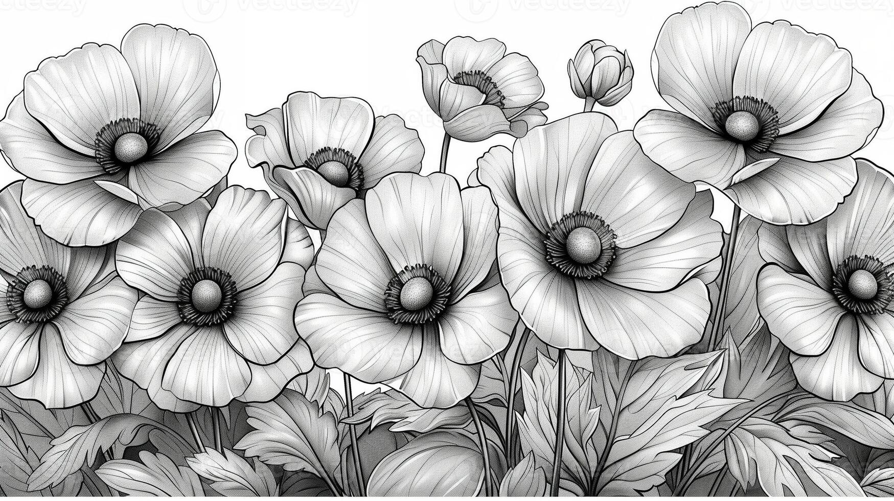 A detailed outline drawing of flowers illustration photo