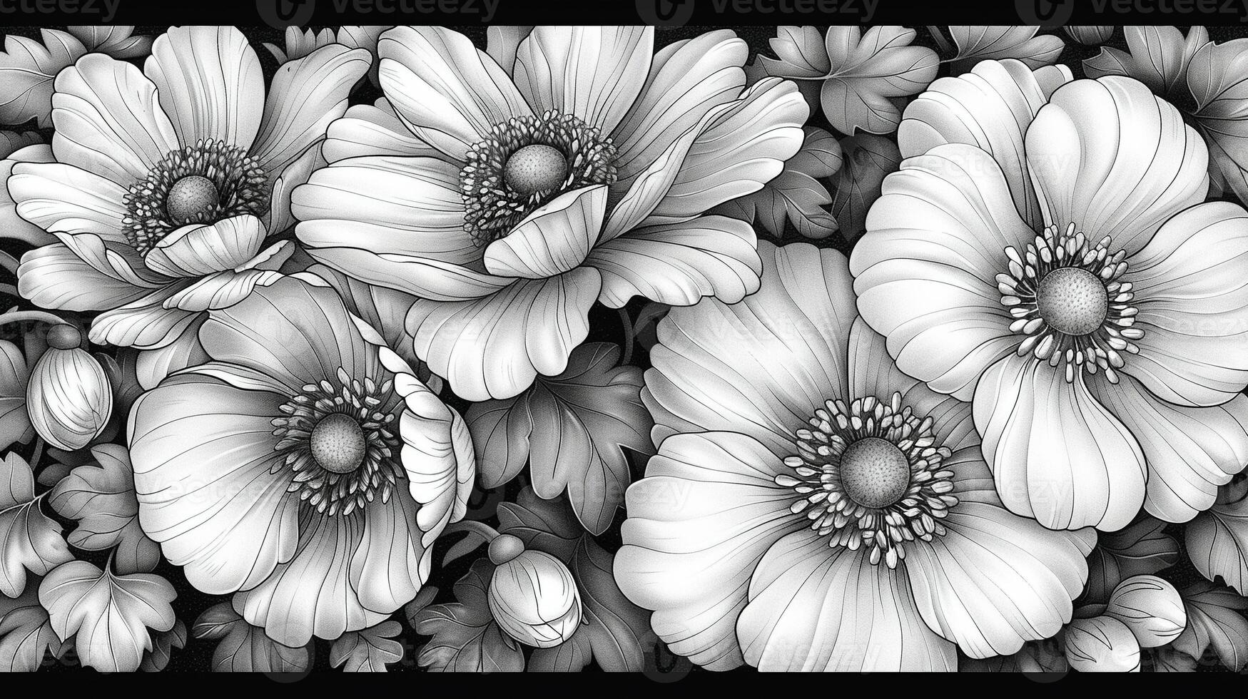 A detailed outline drawing of flowers illustration photo
