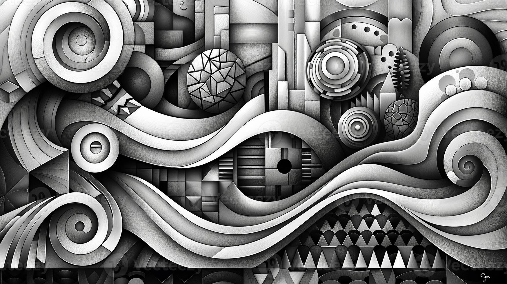 A detailed outline drawing of geometric patterns. photo