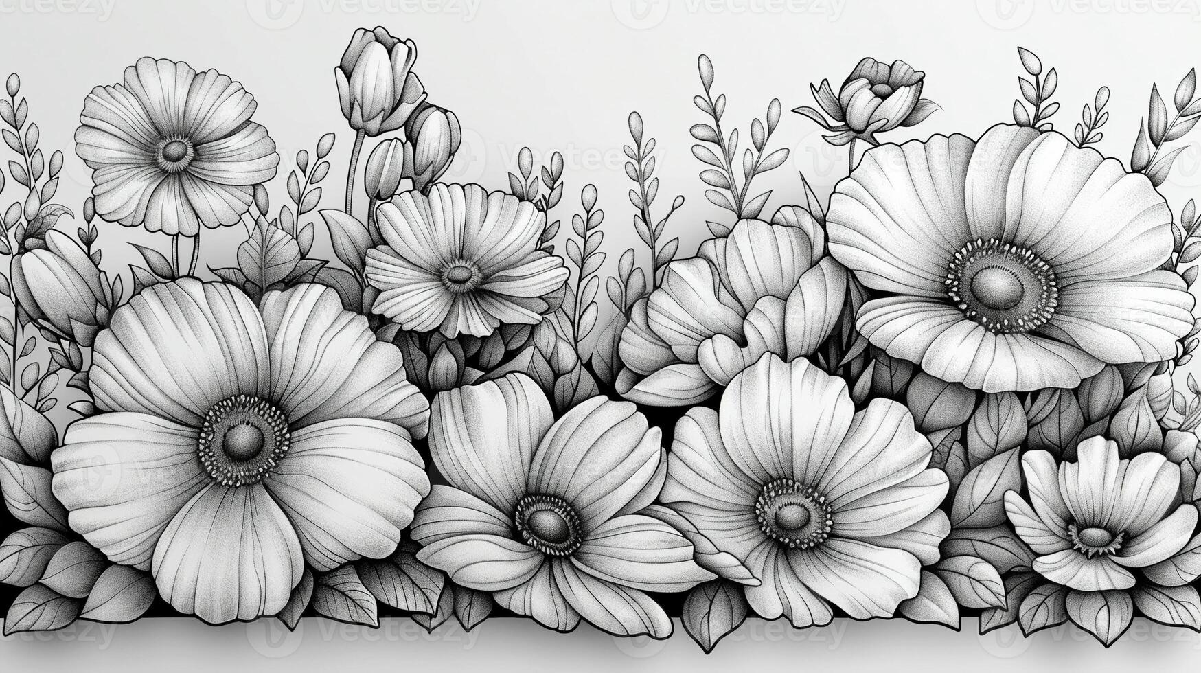 A detailed outline drawing of flowers illustration photo