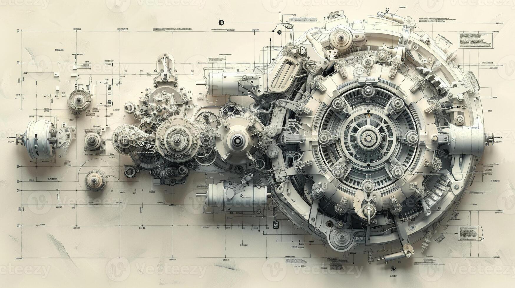 A detailed outline of a complex mechanical device. photo