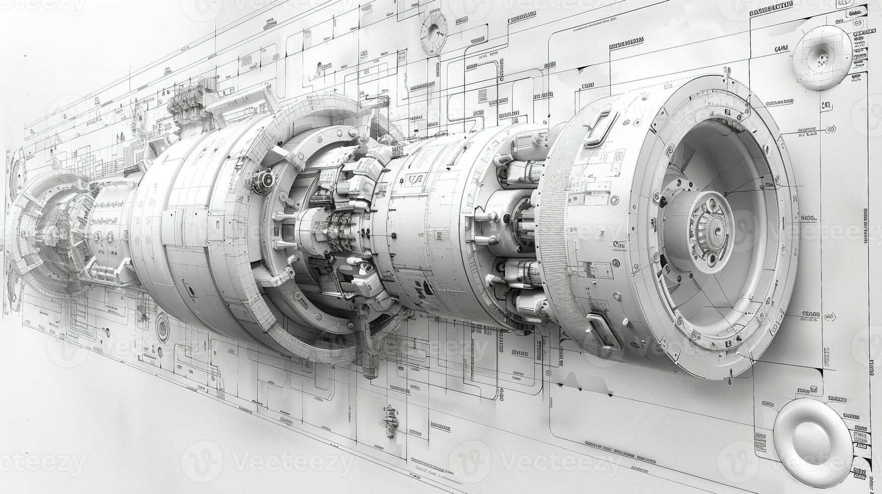 A detailed outline of a complex mechanical device. photo