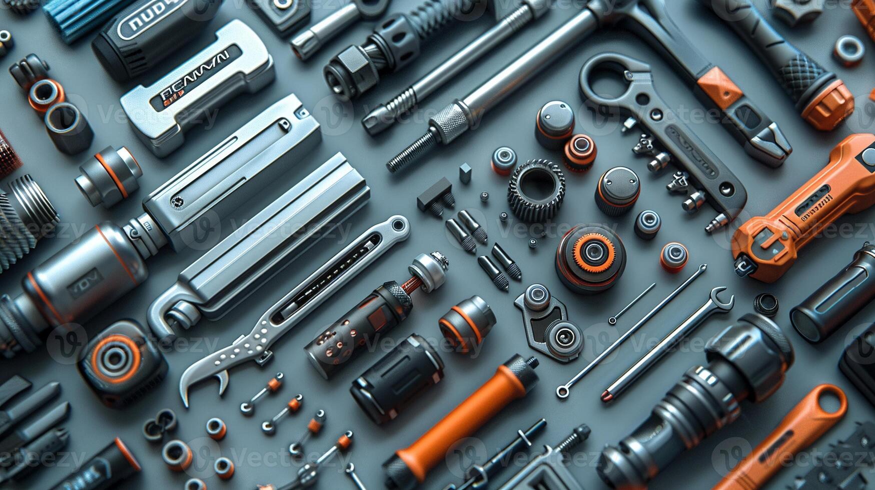 A detailed outline of a variety of tools and hardware. photo