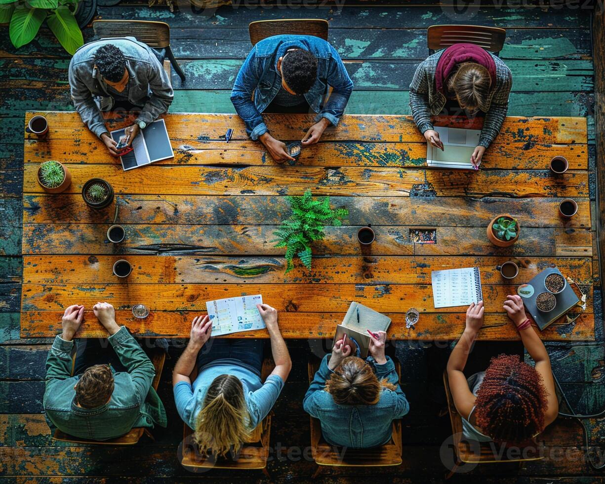 A diverse group of colleagues working on a group project. photo
