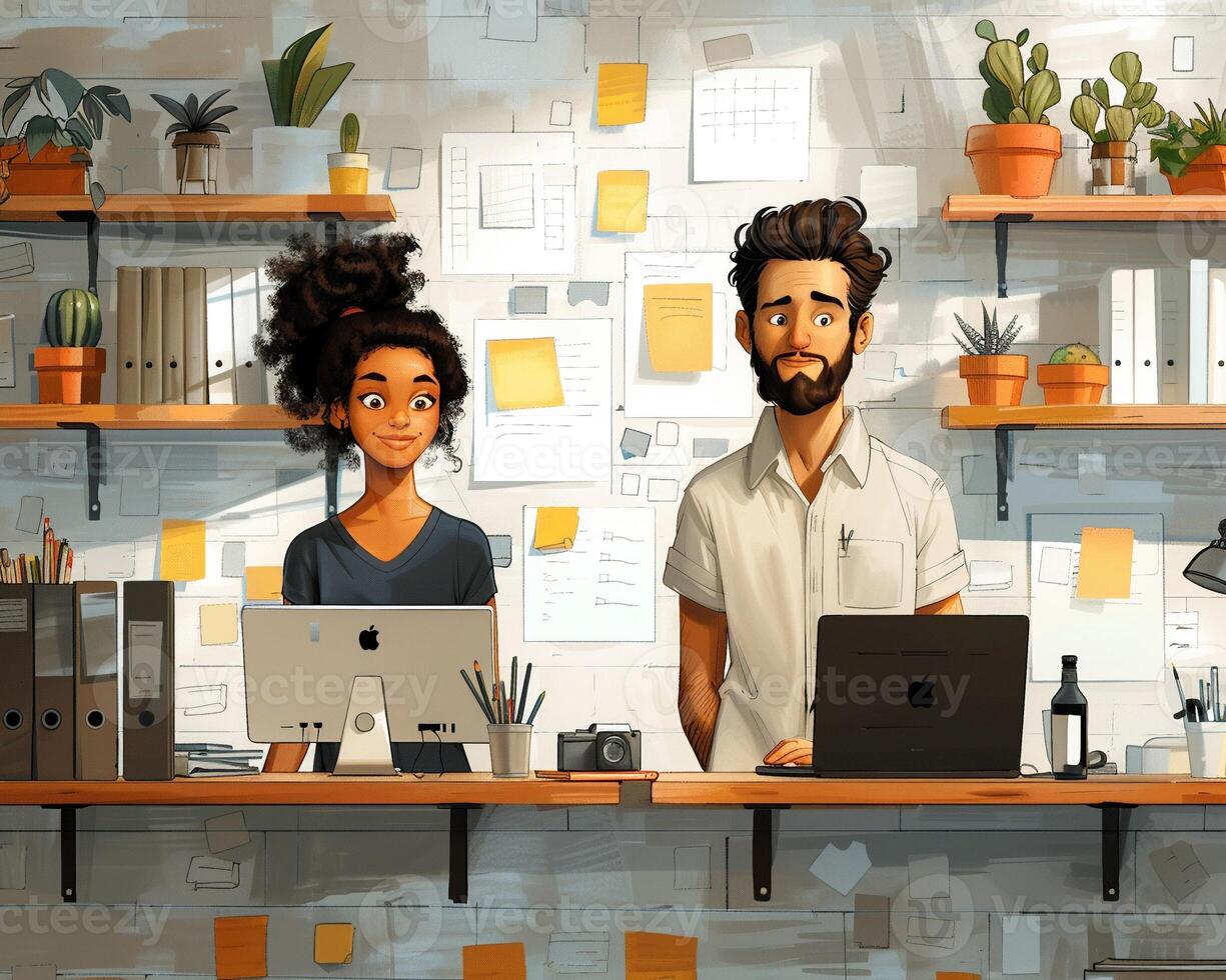A diverse team working on a project together. photo