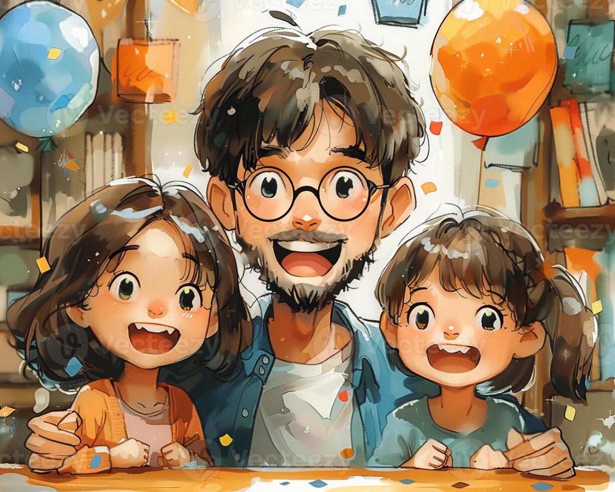 A family celebrating a childs achievement. photo