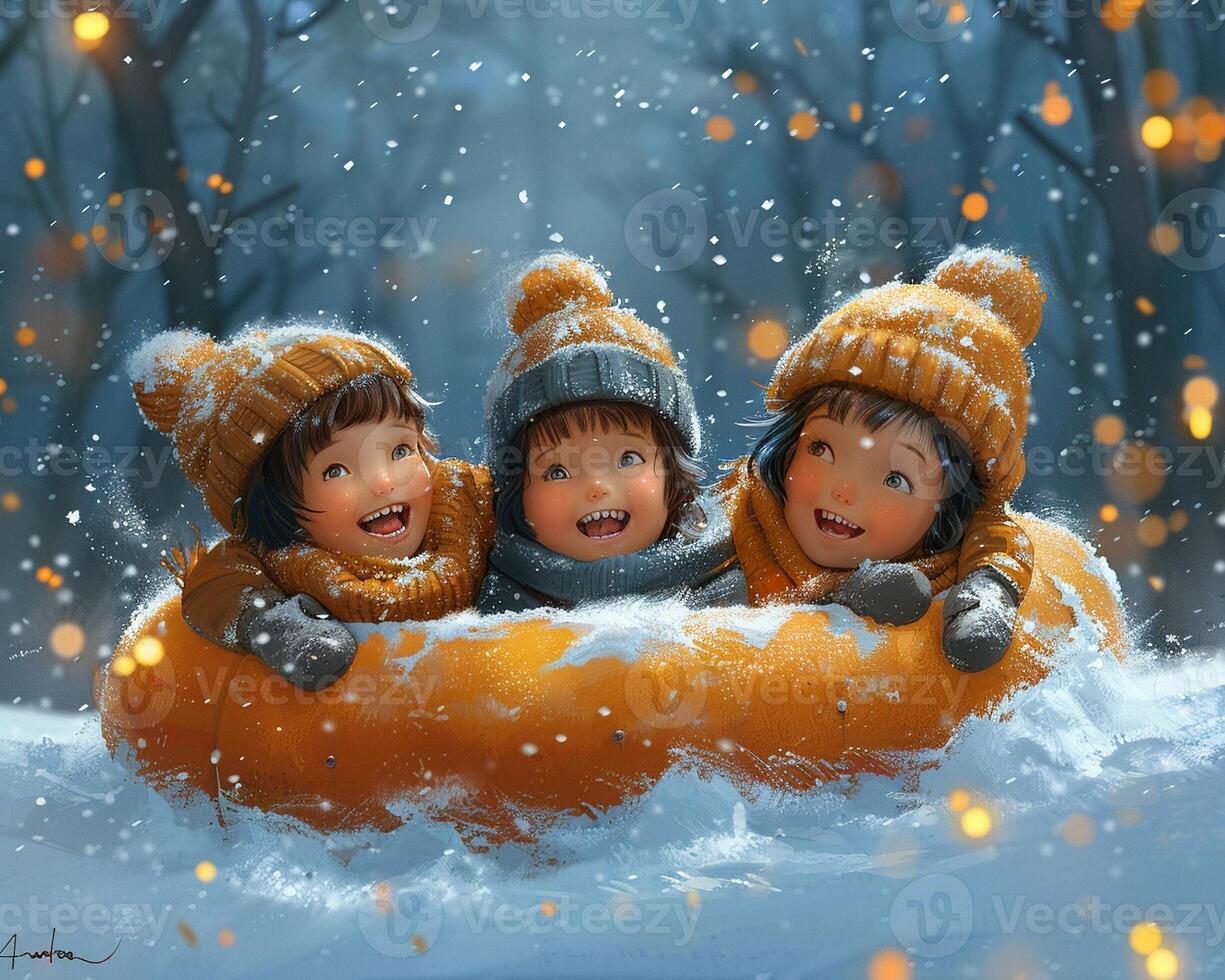 A family enjoying a snow day together. photo