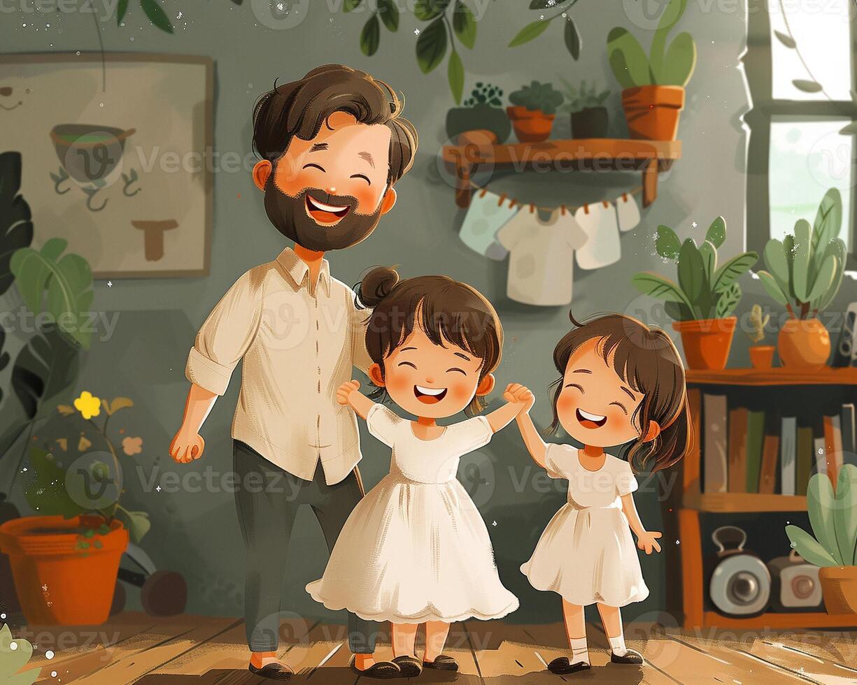 A family having a dance party at home. photo