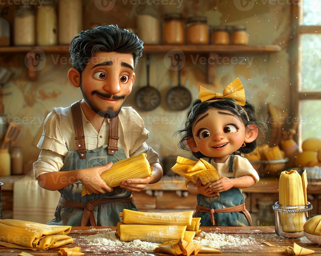 A family making tamales together in a kitchen. photo