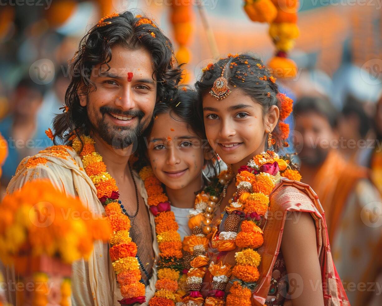 A family visiting a cultural festival vibrant and engaging photo