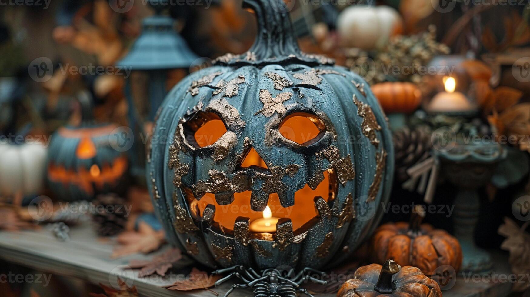 A festive collage with photos of Halloween costumes and spooky decorations.