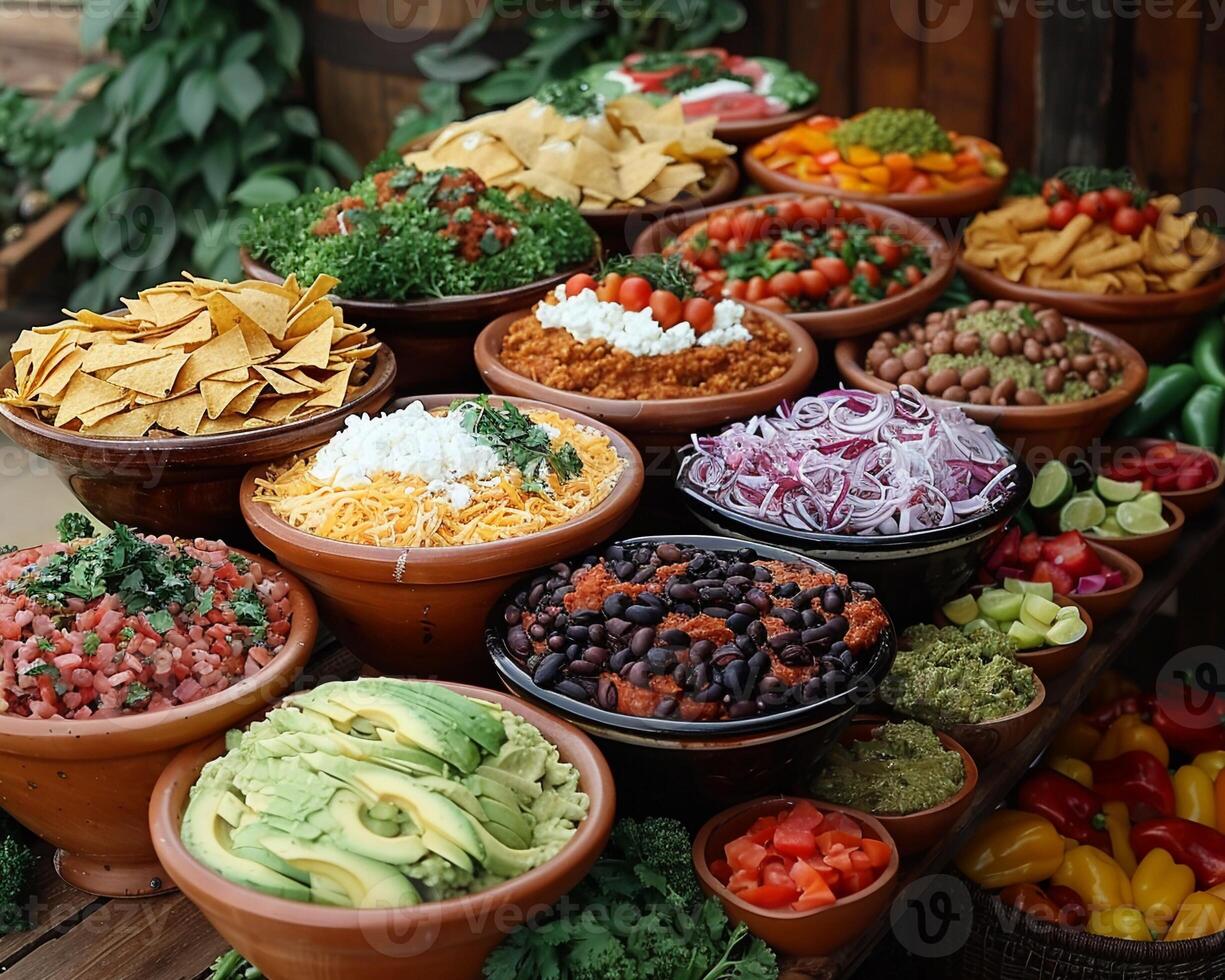 A festive display of Mexican food for a party. 46239692 Stock Photo at