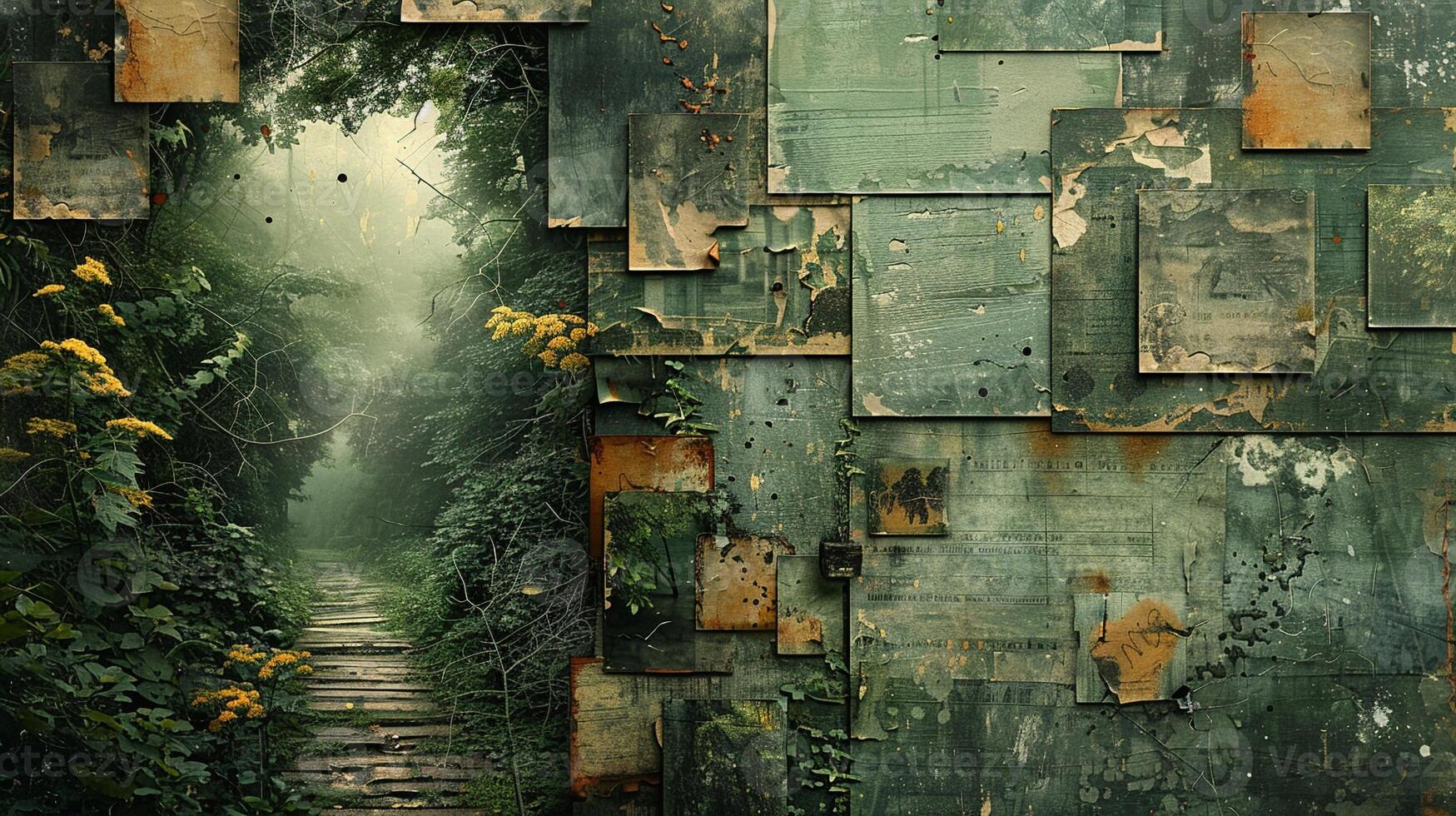 A nature-themed collage with outdoor photos and green