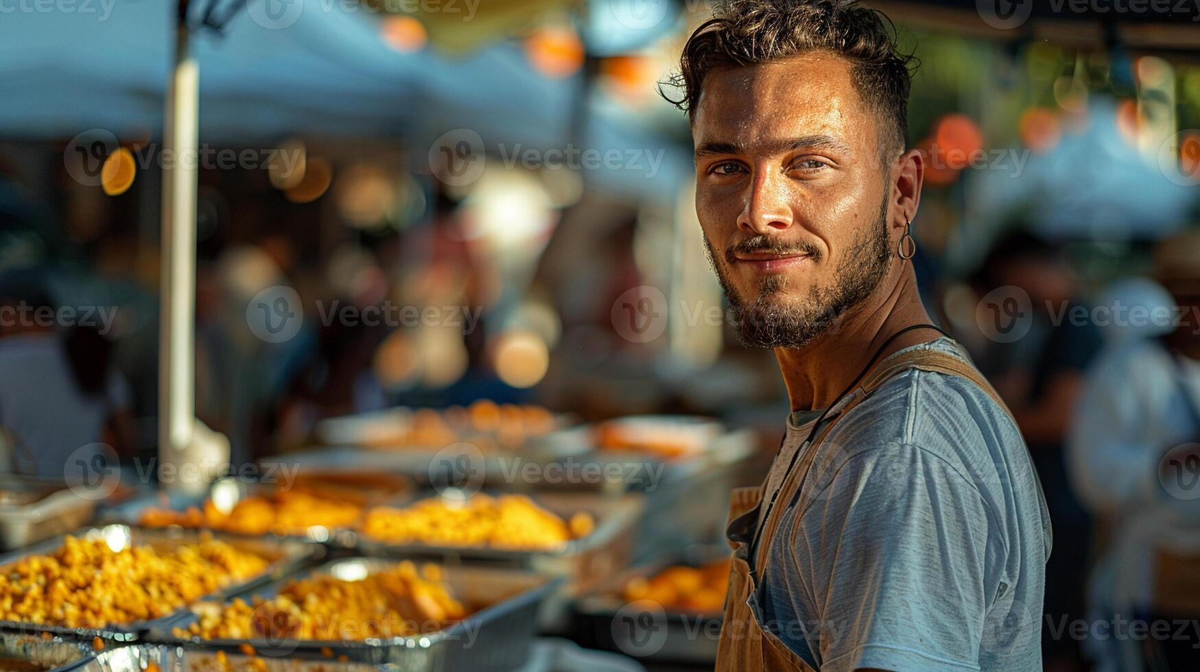 A person assisting with meal distribution to those in need. photo