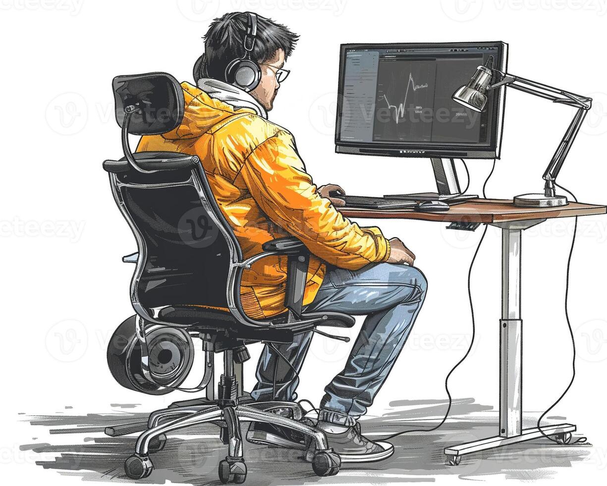 A person with a disability using voice recognition software at work. photo