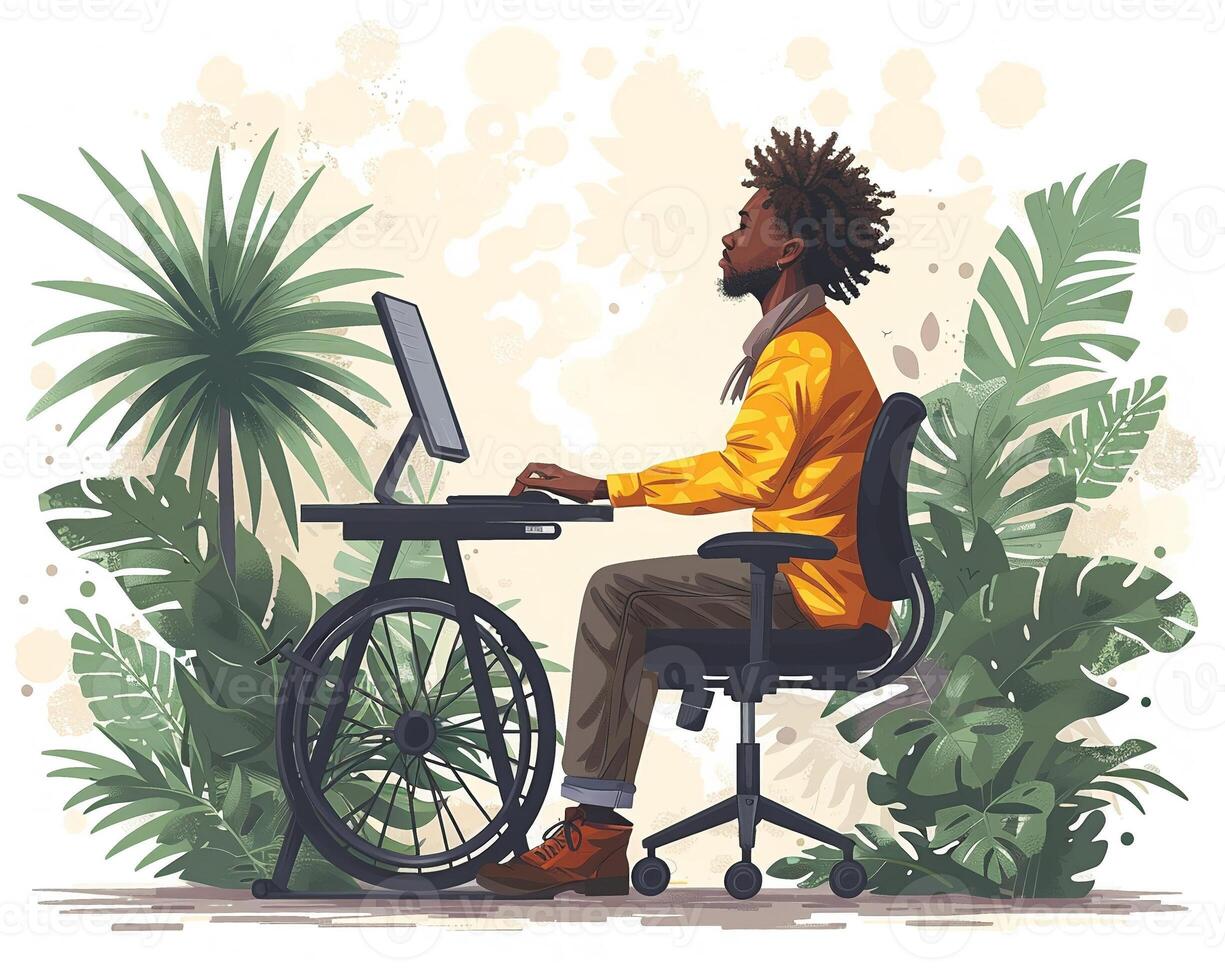A person with a disability using a standing desk. photo