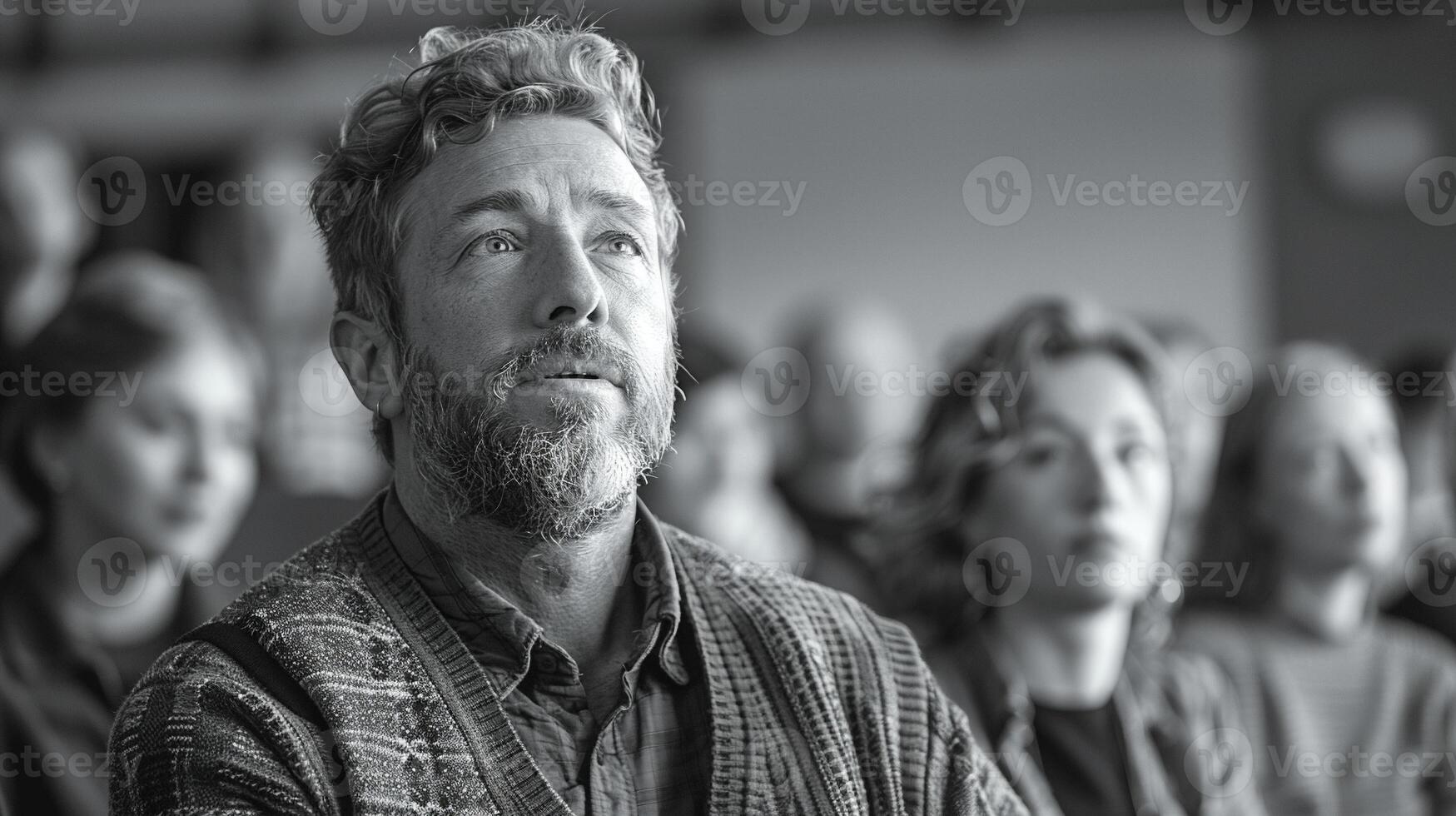 A person with a hearing impairment using sign language in a meeting. photo
