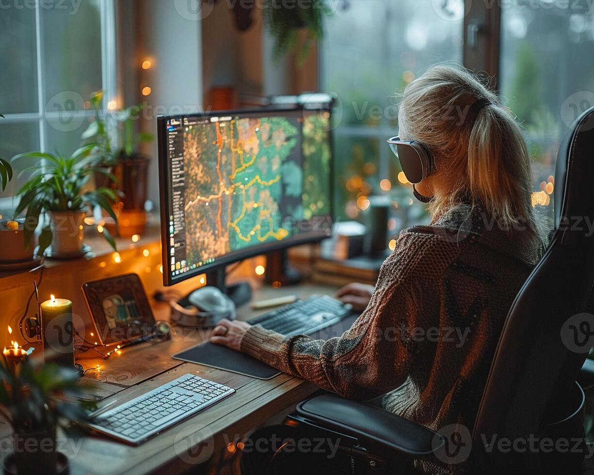 A person with a visual impairment using a computer inclusion at work photo