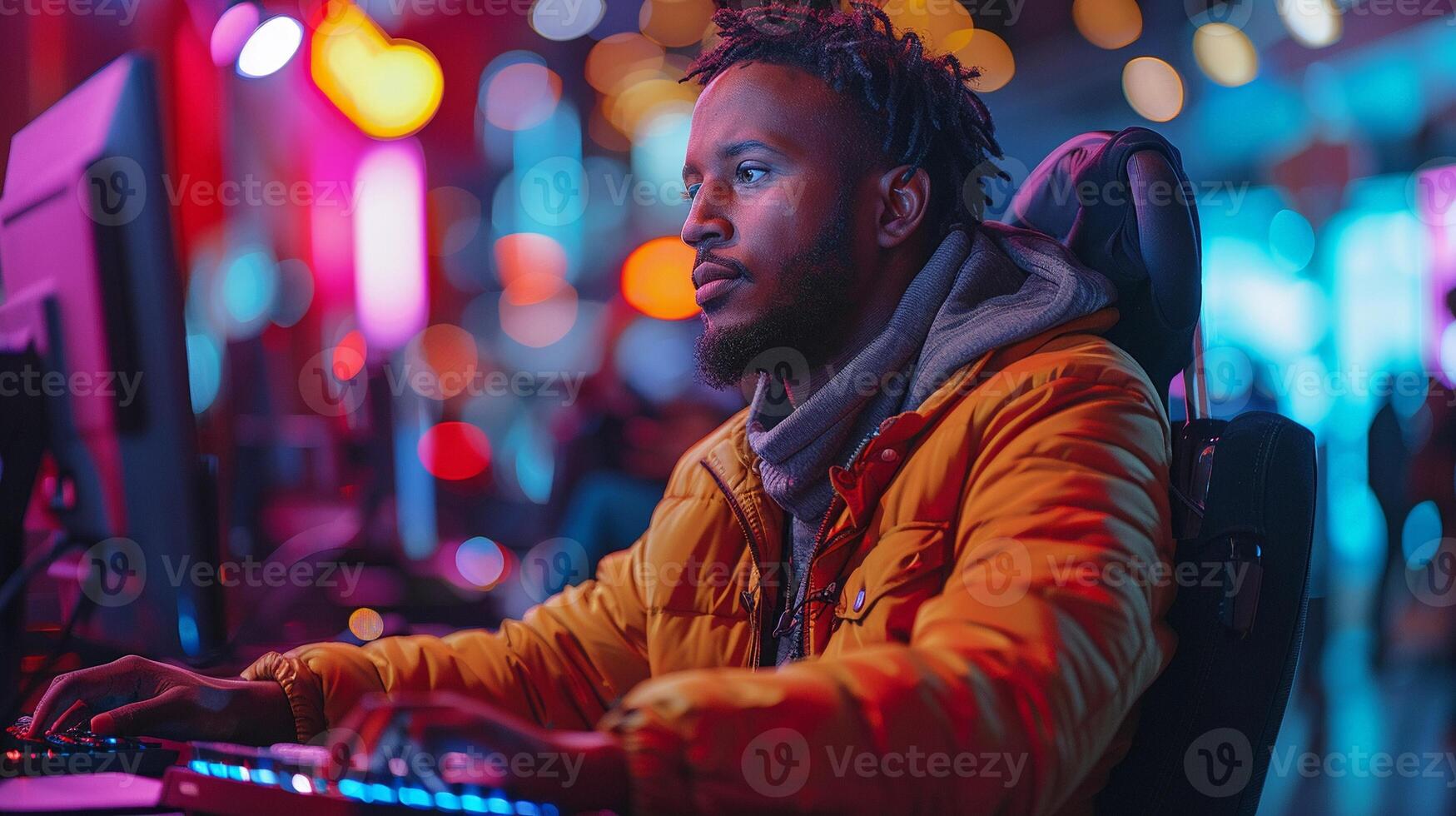 A person with a visual impairment using a computer inclusion at work photo
