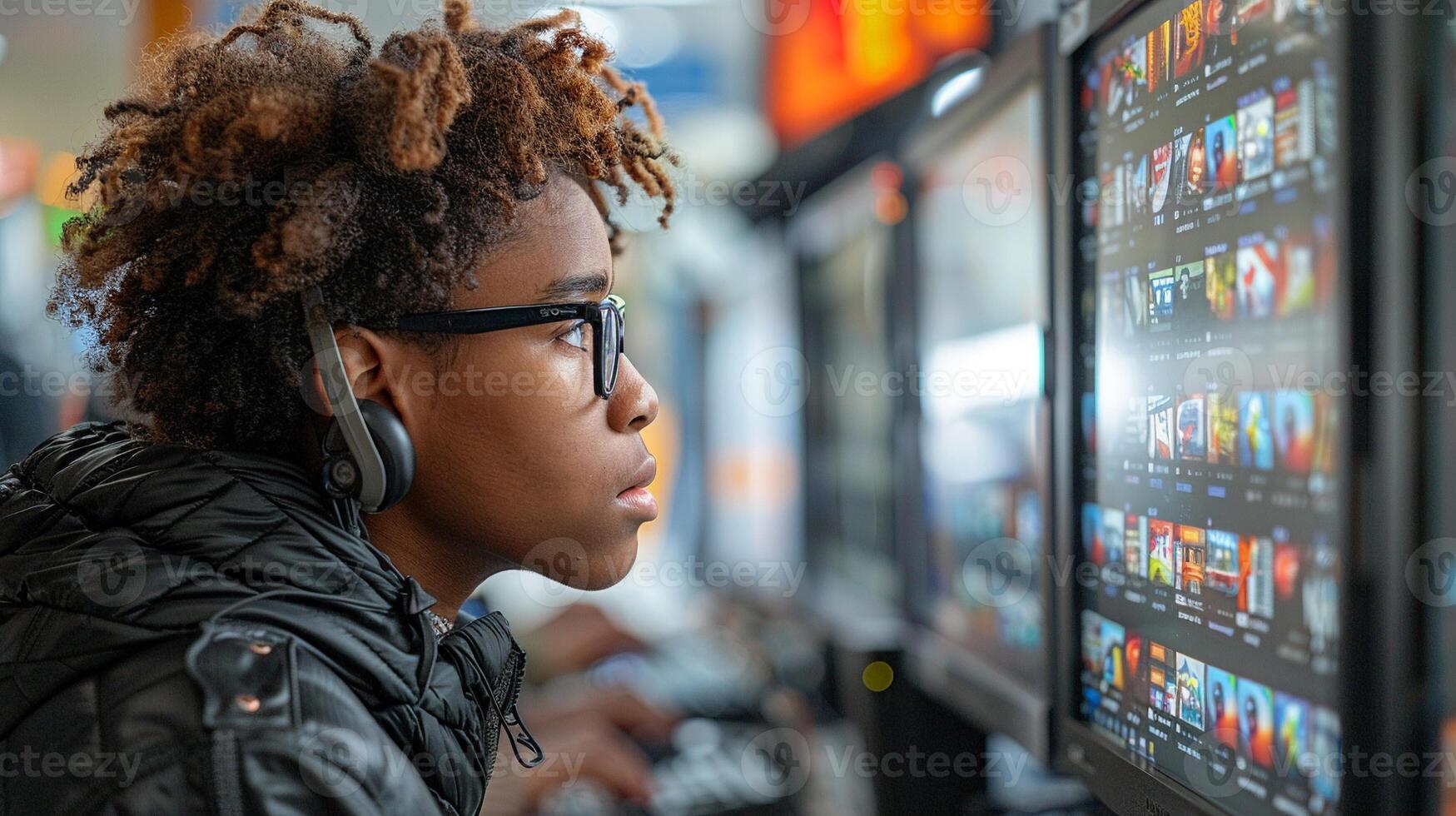 A person with a visual impairment using a computer inclusion at work photo