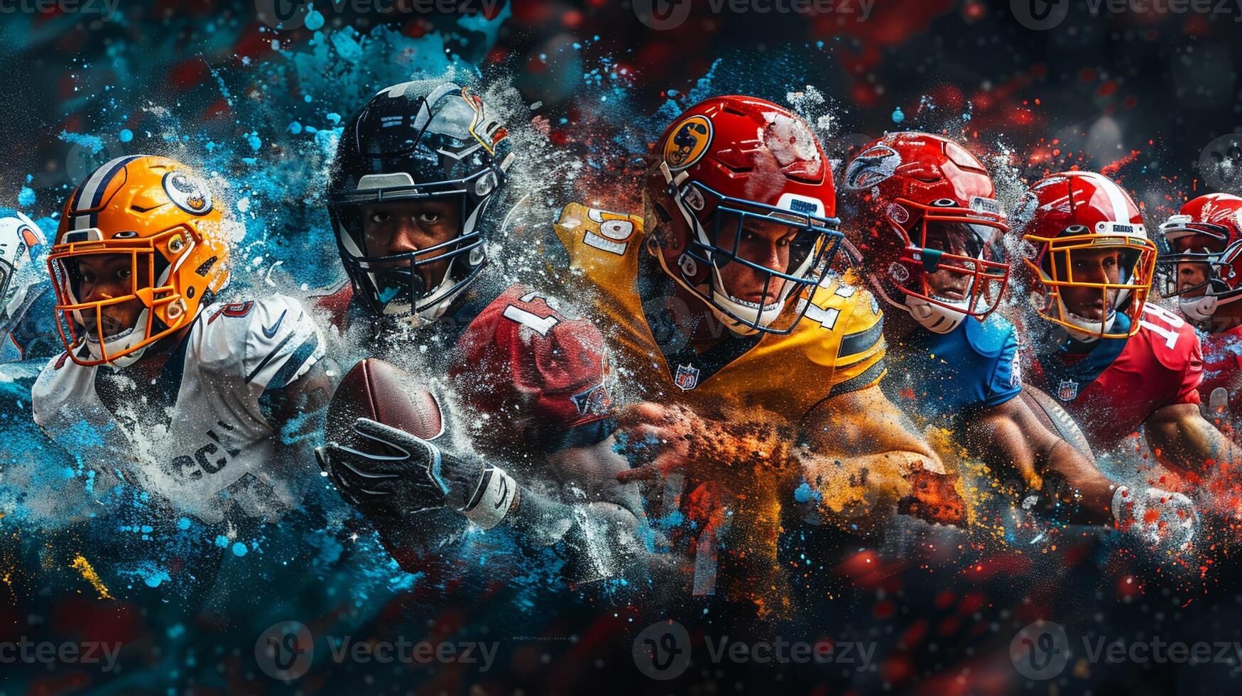A sports team collage with action shots and team logos photo